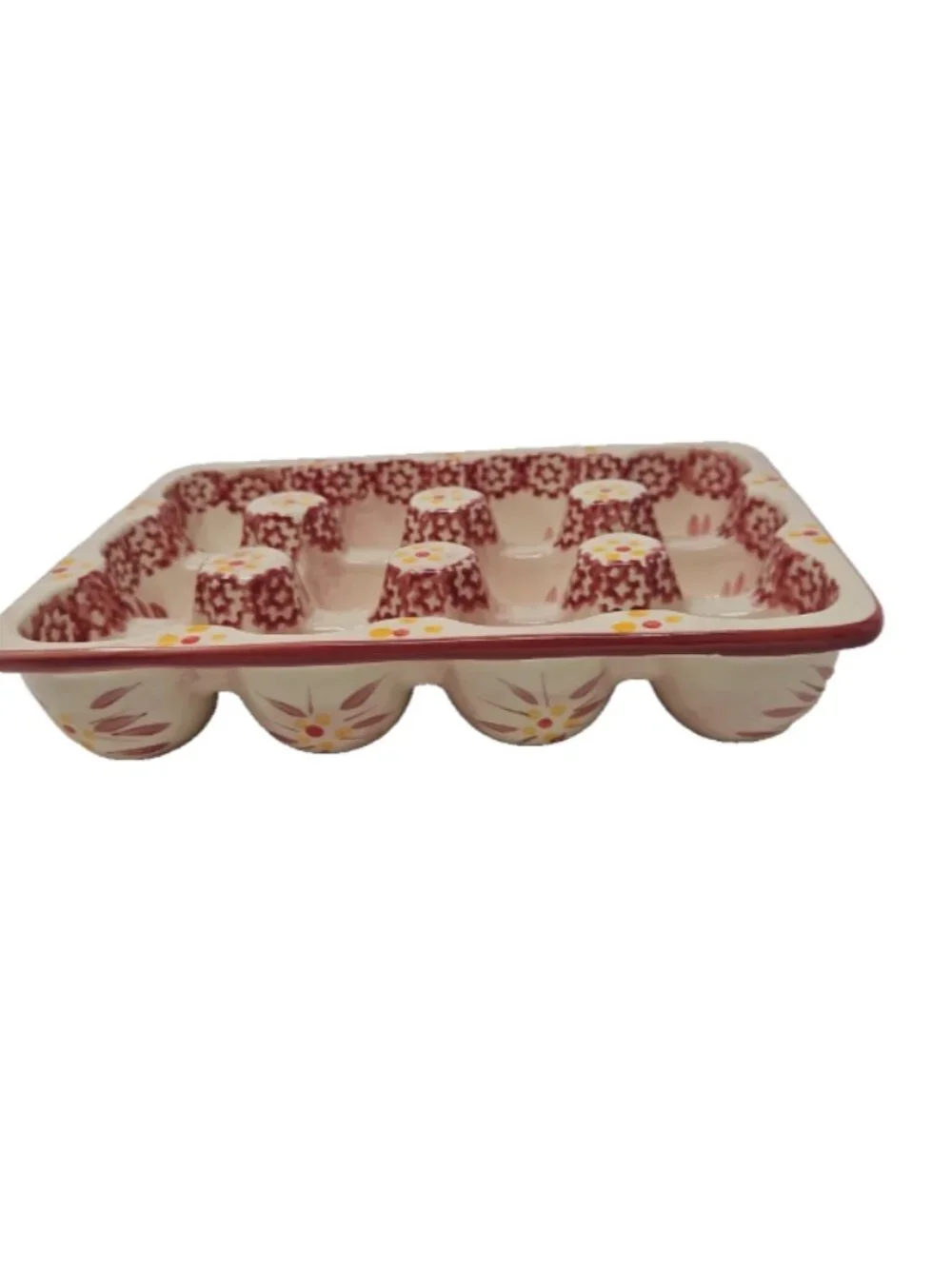 Vintage Old World Temptations Tara 12 Egg Holder Carton Crate Polish Pottery Red